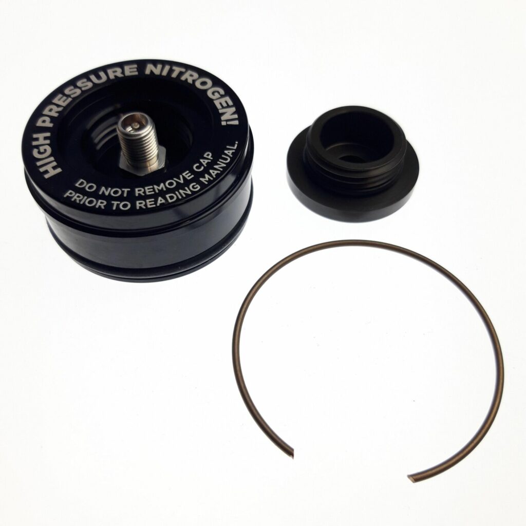 Reservoir End Cap Assembly: (1.834 Bora) Al6061, Black Ano II, Laser Etch Warning, Threaded